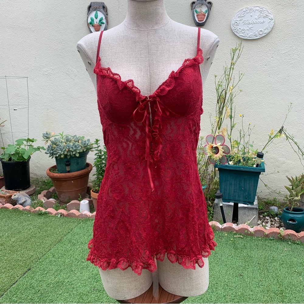 NEW y2k red lace mini slip dress